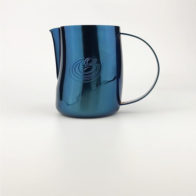 Barista Swag Curved Body Coffee Milk Frothing Cup for Espresso Machines Latte Art 500ml Steaming Pitchers (Mirror Blue)