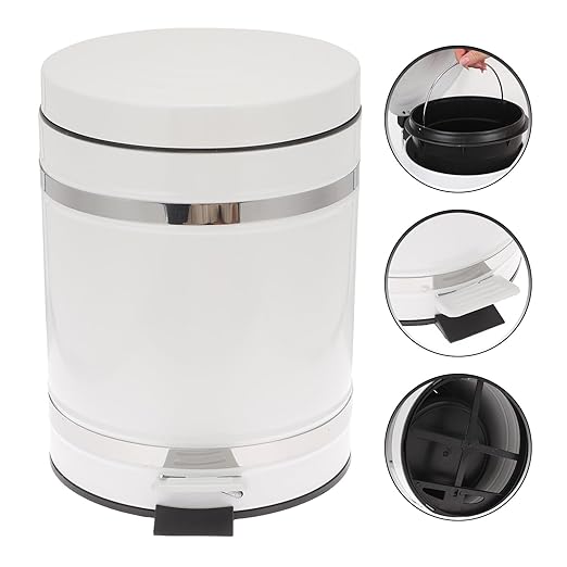 VICASKY Bathroom Garbage Container with Foot Pedal, 12l Iron Trash Can with Lid, Round Roman Pattern Wastebasket for Home, Office, and Hotel Use