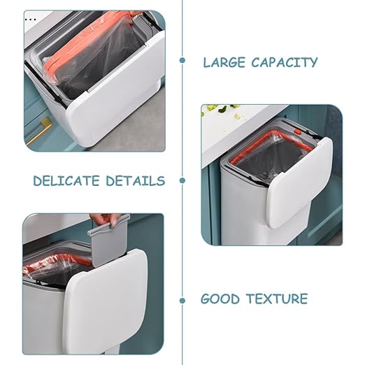 Hanging Kitchen Trash Can 9l with Lid and Inner Bucket, Sealed Compost Bin Plastic Waste Basket for Wall Mount, Indoor Household Food Scrap Storage Container