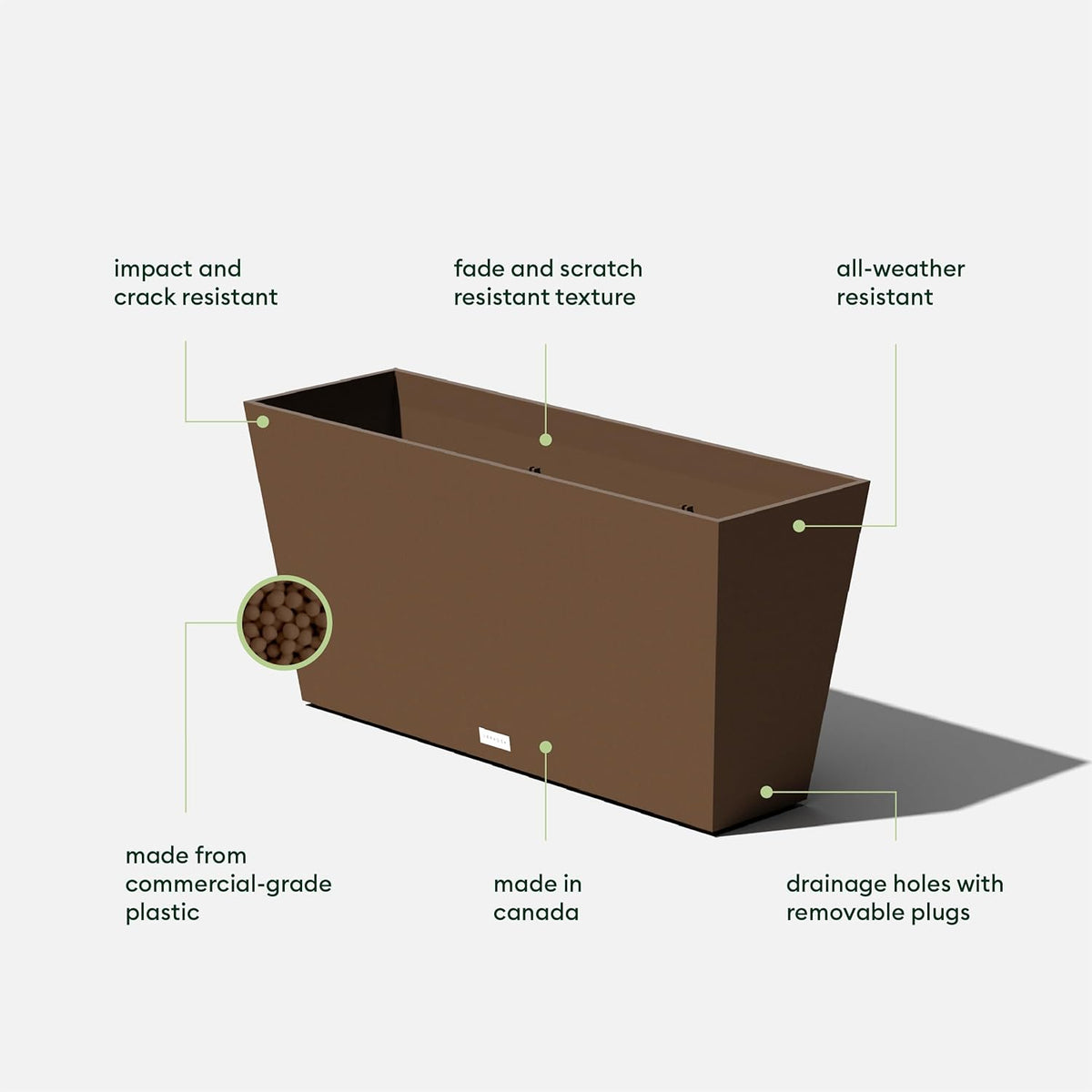 Veradek Pure Series Midori Trough Planter - Large Rectangular Planter for Indoor or Outdoor Deck/Porch | Durable All-Weather Use with Drainage Holes | Modern Decor for Shrubs, Flowers, Small Plants