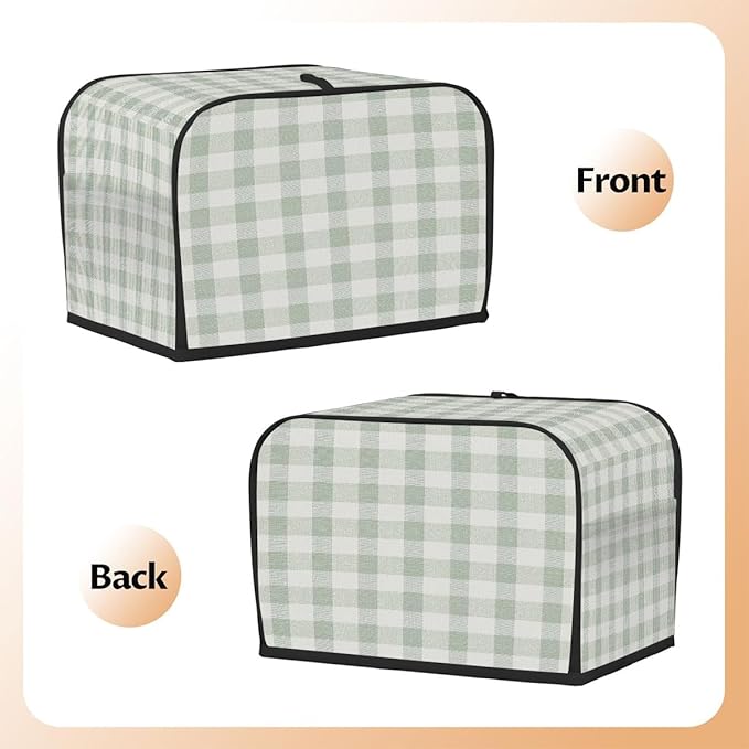 2 Slice Toaster Cover,Spring Light Green Gingham Checkered Plaid Small Kitchen Appliance Bread Machine Cover with Pockets,Dust & Fingerprint Protection