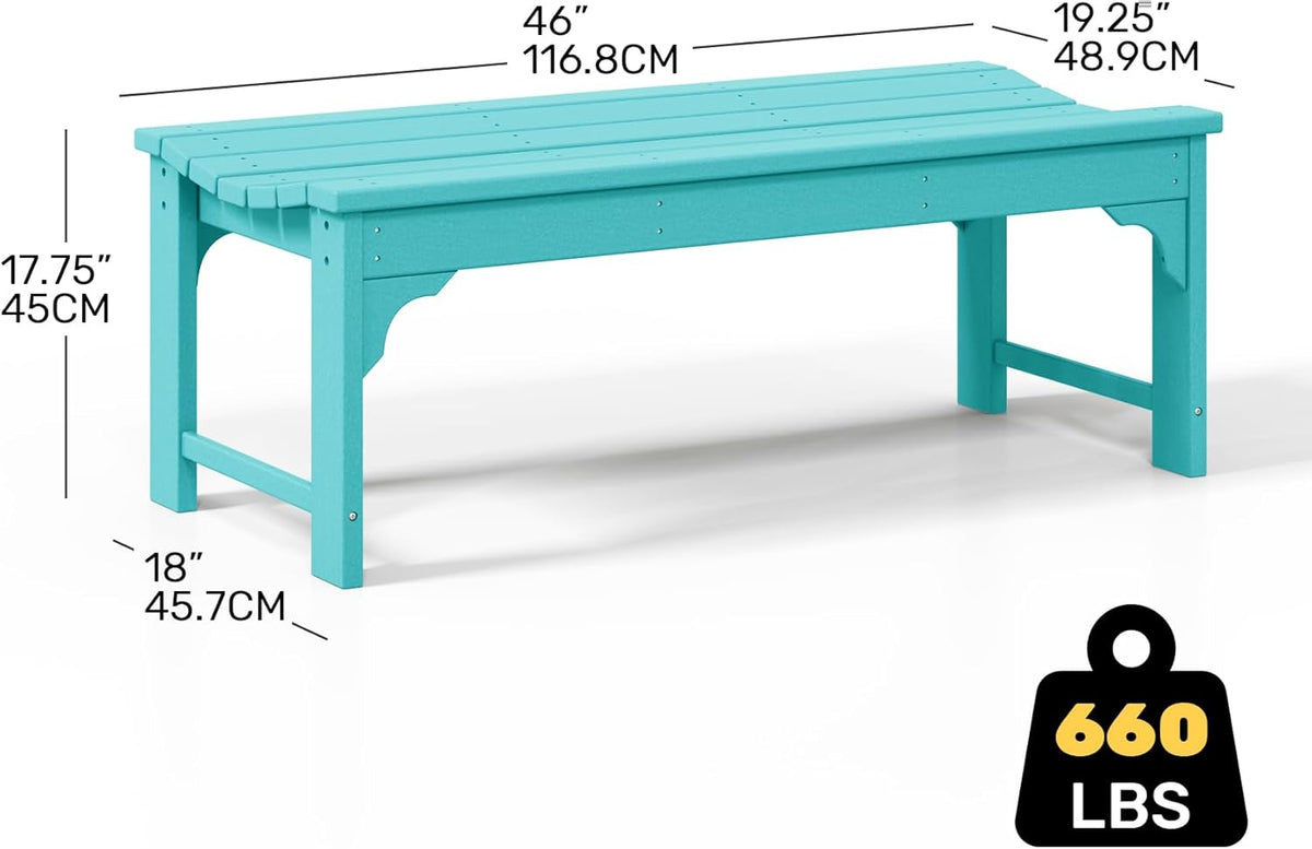 Outdoor Benches Weatherproof, All Weather Resistant Park Bench Poly Lumber Backless Garden Bench Seat for Entryway Front Porch, Turquoise