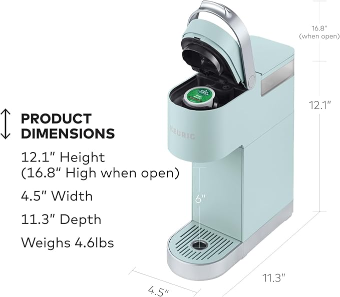 Keurig K-Mini Plus Single Serve K-Cup Pod Coffee Maker, with 6 to 12oz Brew Size, Stores up to 9 K-Cup Pods, Travel Mug Friendly, Misty Green