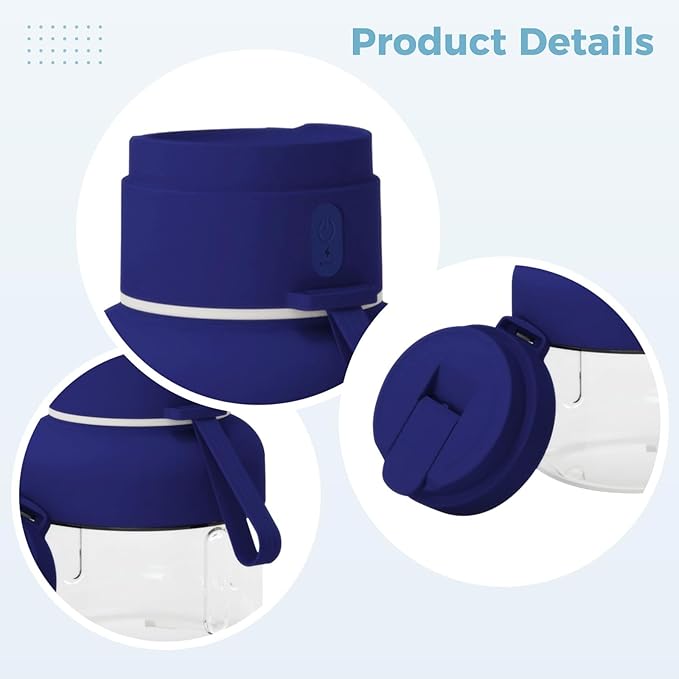 850Ml Portable Blender, 12-Vane Electric Juicer For Smoothies, Double Cap Lid Water Bottle, Straw, Usb-C Rechargeable, 1500Mah, Blue