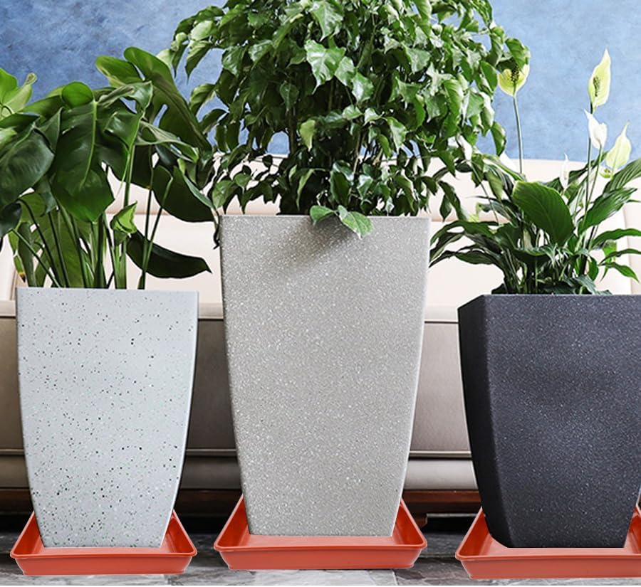 5 Pack Square Plant Saucer 14 Inch, Large Plant Saucers for Pots, Durable Plastic Plant Trays Plant Pot Saucers, Square Planters for Indoors and Outdoors Plants.