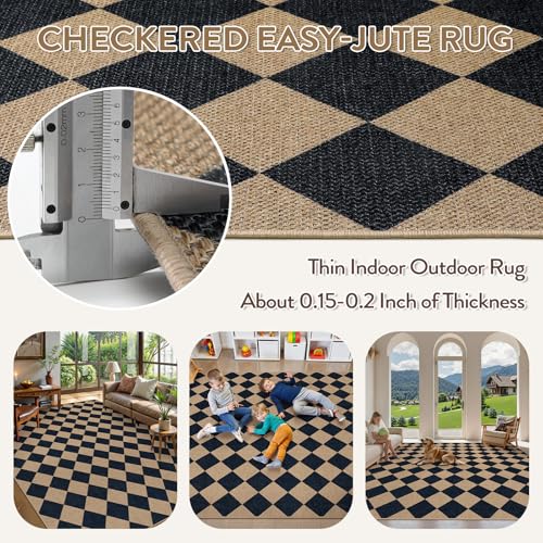 Checkered Easy Jute 9x12 Patio Rug (108 Sq Ft)