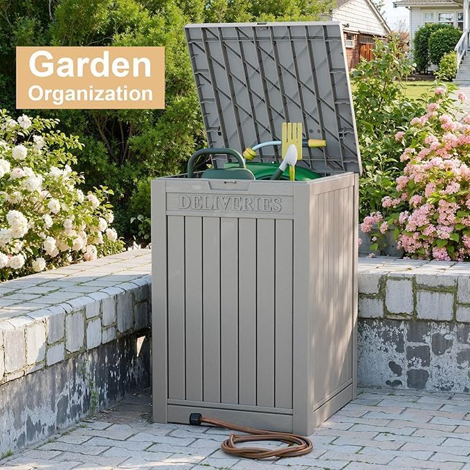 DRATO 48 Gallon Package Delivery Box, Large Lockable Storage Box, Double-Wall Resin Outdoor Package Delivery and Waterproof Deck Box for Porch, Patios