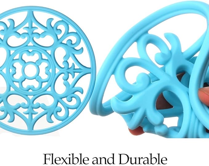 ME.FAN Trivets for Dishes/Pots/Pans, 3 Pcs Silicone Mats, Flexible/Durable/Non Slip Hot Pads to Protect Table and Counter Top (Deep Blue)