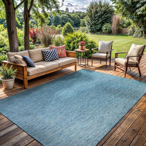 Washable Indoor Outdoor Rug Weather Resistant Carpet Modern Solid for Porch Deck Balcony Backyard Patio Rug 10x14 Aqua Blue