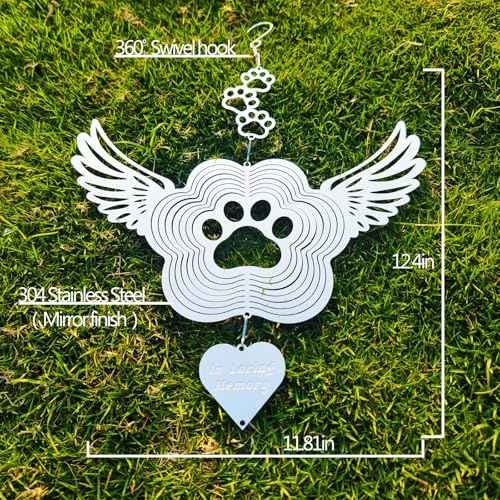 Dog Cat Memorial Gifts Stainless Steel Pet Paw Print Sympathy Wind Spinners