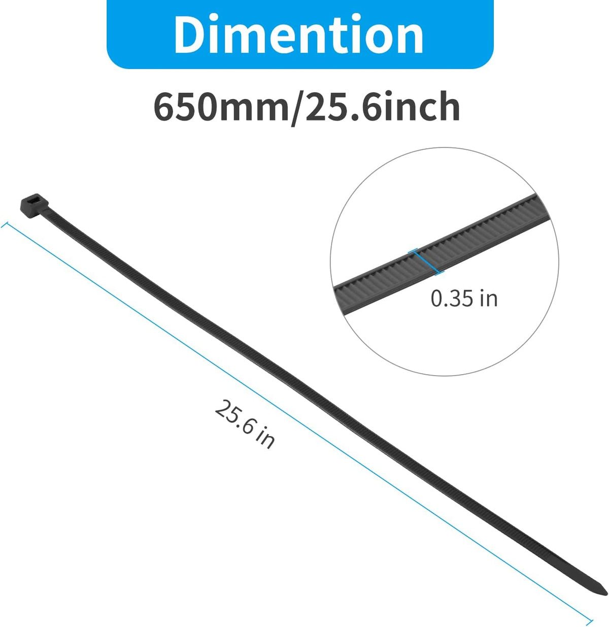 XINGO 26 inch Black Zip Ties Heavy Duty 100 Pack, 200 LBS Ultra Strong Plastic Wire Ties, Large Cable Ties Extra Long Tie Wraps, Indoor and Outdoor UV Resistant