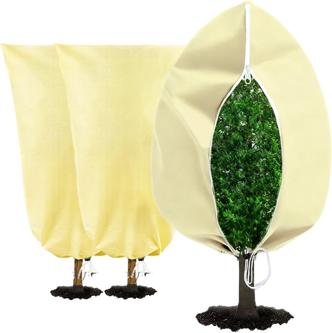gardtree Winter Tree Covers Freeze Protection 47.2" x 70.8" 3 Packs, Thicker 2.4oz/yd² Garden Covers Frost Protection, Outdoor Plant Protector with Zipper Drawstring for Shrubs, Potted Plants