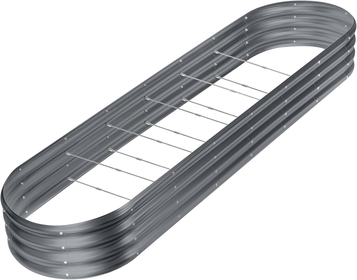 Land Guard 8×2×1ft Galvanized Raised Garden Bed Kit, 108 Gallon Capacity Raised Garden Boxes Outdoor, Oval Metal Raised Garden Beds for Vegetables, Modern Grey(with 10 Connecting rods)