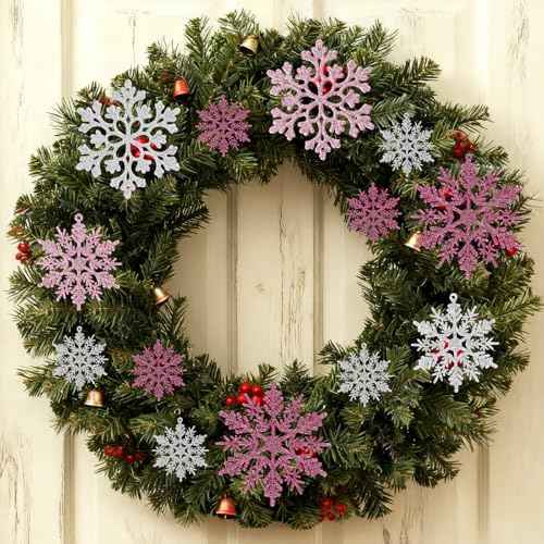 36pcs Pink Silver Christmas Snowflake Ornaments (36 Count)