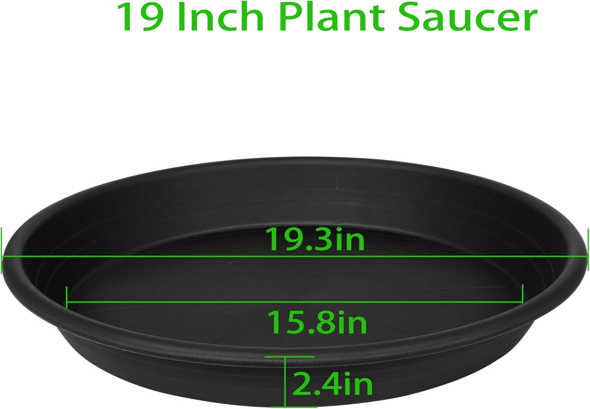3 Pack of 18 19 inch Plant Saucer, 2.4" Depth Large Plant Tray, Heavy Sturdy Plant Drainage Tray for Indoors, Sturdy Plastic Plant Plate Water Catcher for Planter 15-19"(19", Black)