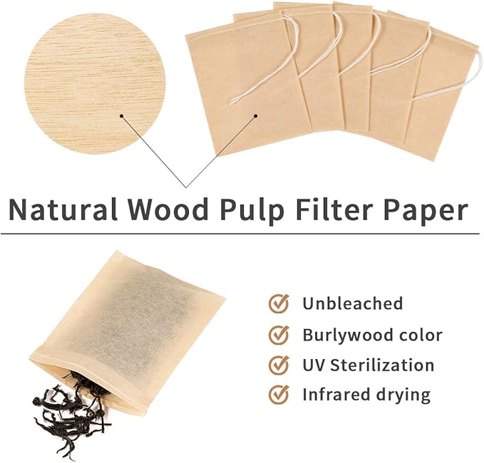 400 Pack Disposable Drawstring Tea Filter Bags Safe & Natural Unbleached Paper Tea Infuser Drawstring Empty Bag for Loose Leaf Tea (5 x 7cm, Natual Color)