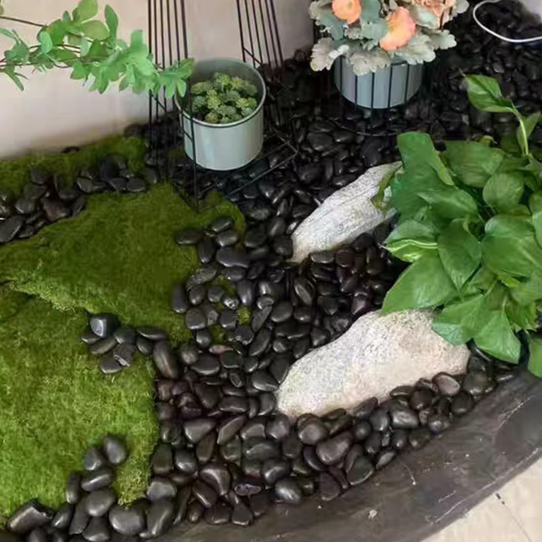 40lbs Large River Rocks for Landscaping, 3-4" Black Pebbles for Garden Design, Hand-Picked Smooth Stones for Fish Tank, Flower Pots, Indoor Water Fountains, Pathways, Backyard