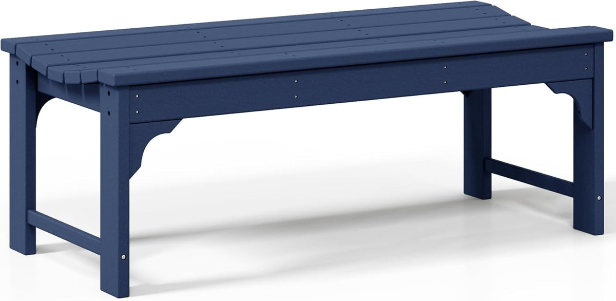 Outdoor Benches Weatherproof, All Weather Resistant Park Bench Poly Lumber Backless Garden Bench Seat for Entryway Front Porch, Navy Blue