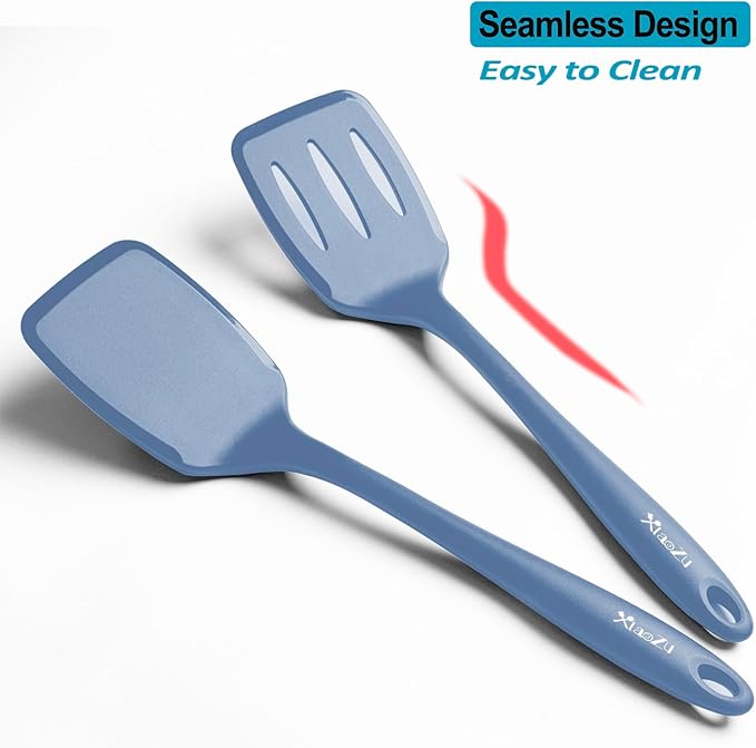 600˚F Heat Resistant Silicone Spatula Set, 13.6" Kitchen Spatula Turners for Non Stick Cookware, Flexible Spatulas with Thin Edges, Seamless Cooking Utensils for Fish, Eggs, Pancakes, Starry Blue