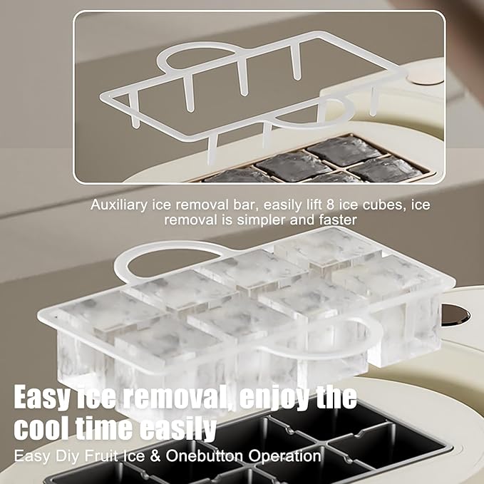 Mini Ice Maker Machine Counter Top for Home Office, Portable Clear Ice Cube Maker, 8 Cubes in 10 Mins, Low Noise, Easy Cleaning (White Car Power Cable)
