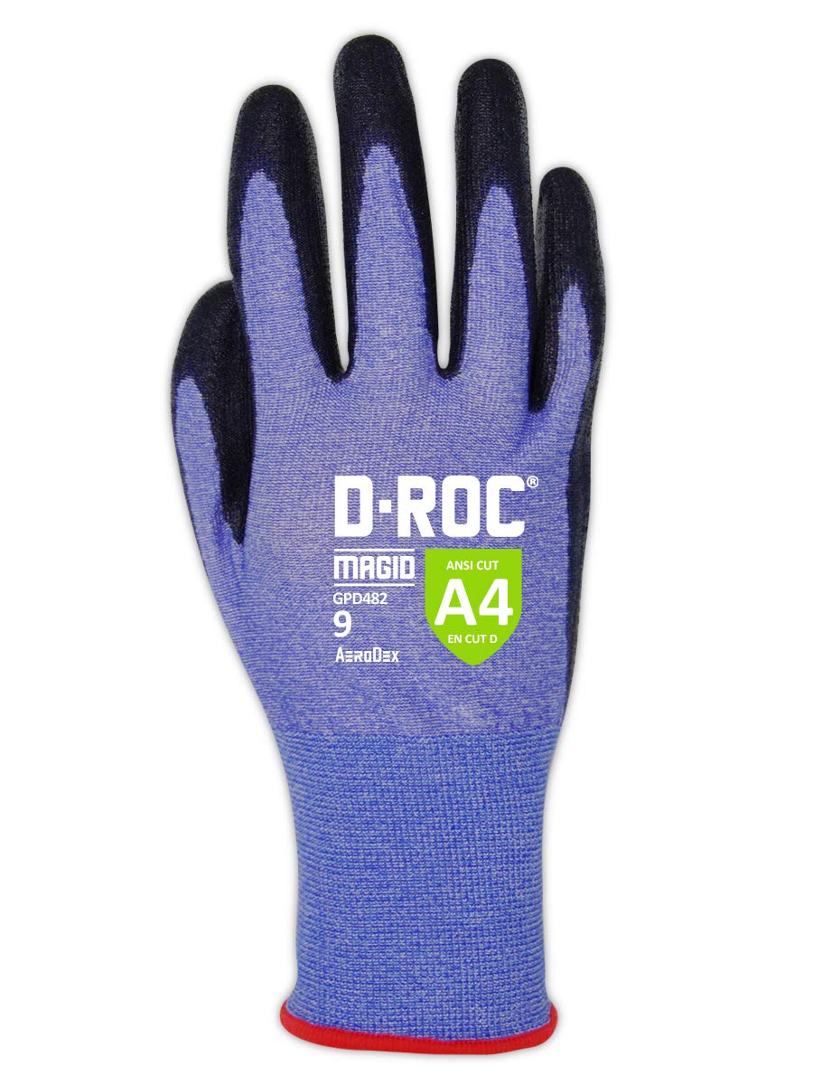 MAGID D-ROC ANSI A4 AeroDex Polyurethane Palm Coated Work Gloves, 1 Pair, Size 12/3XL, GPD482