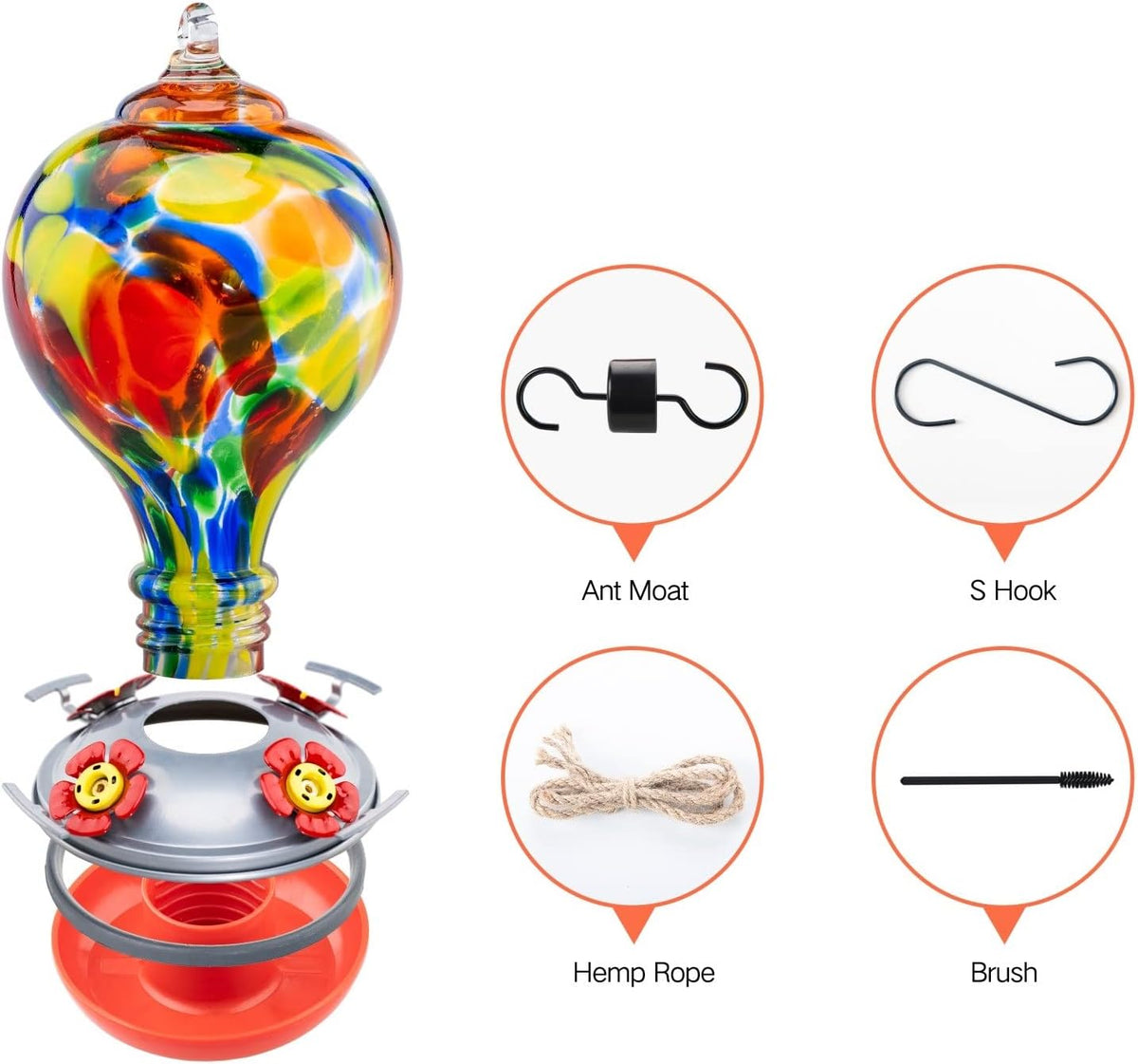 Muse Garden Hummingbird Feeders for Outdoors Hanging, Blown Glass Hummingbird Feeder Gifts for Mom, Garden Backyard Decor for Outside, Unique Gifts Idea for Women, 32OZ, Rhapsody