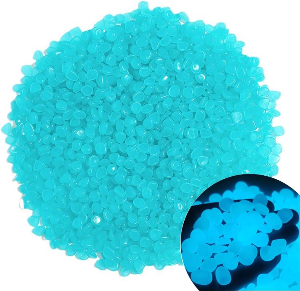 Glow in The Dark Stones 1000 Pcs Glow Pebbles Aquarium Rocks Blue Stones for Fish Tank Lawn Yard Garden Walkway Plant Pots