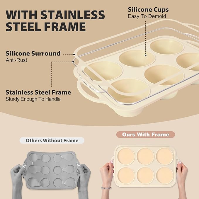 Silicone Muffin Pan Set：3Pcs Silicone Cupcake Molds for Baking Metal Frame - Nonstick Jumbo Muffin Pan - Mini Cupcake Tin - Regular Tray For English Blueberry Chocolate Egg Bites - Baker Lovers