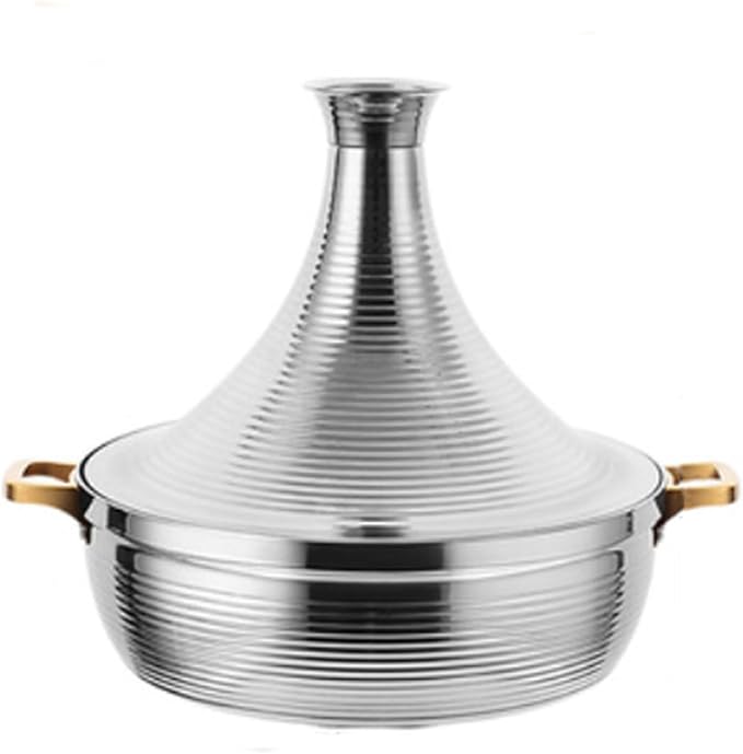 Stainless Steel Moroccan Tagine Pot, Large Moroccan Tajine Casserole with Cone-Shaped Lid, Non Stick Tagine Cooking Pot with 2 Handles(30cm/11.8in, Silver)