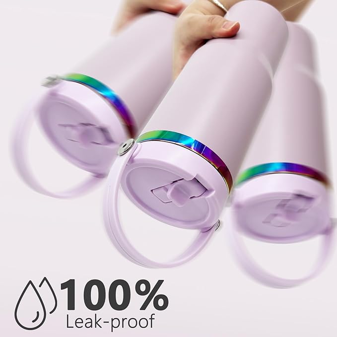 30 oz Tumbler with Handle and Straw, Vacuum Insulated Tumblers with Flip Straw and Top Handle, Leakproof Powder Coated Tumbler, Stainless Steel Travel Mug for Coffee Water (Purple)