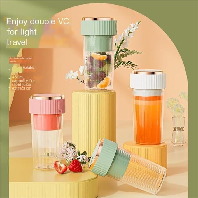Portable 450ml Rechargeable Juicing Cup - USB - C Charging, 6 - Blade Design For Effortless Blending, Ideal For Home & Travel -Portable Juice Cup(Pink)