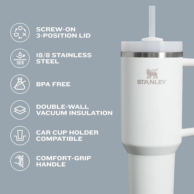 STANLEY Quencher H2.0 Tumbler with Handle and Straw 14 oz | Flowstate 3-Position Lid | Cup Holder Compatible for Travel | Insulated Stainless Steel Cup | BPA-Free | Cobalt