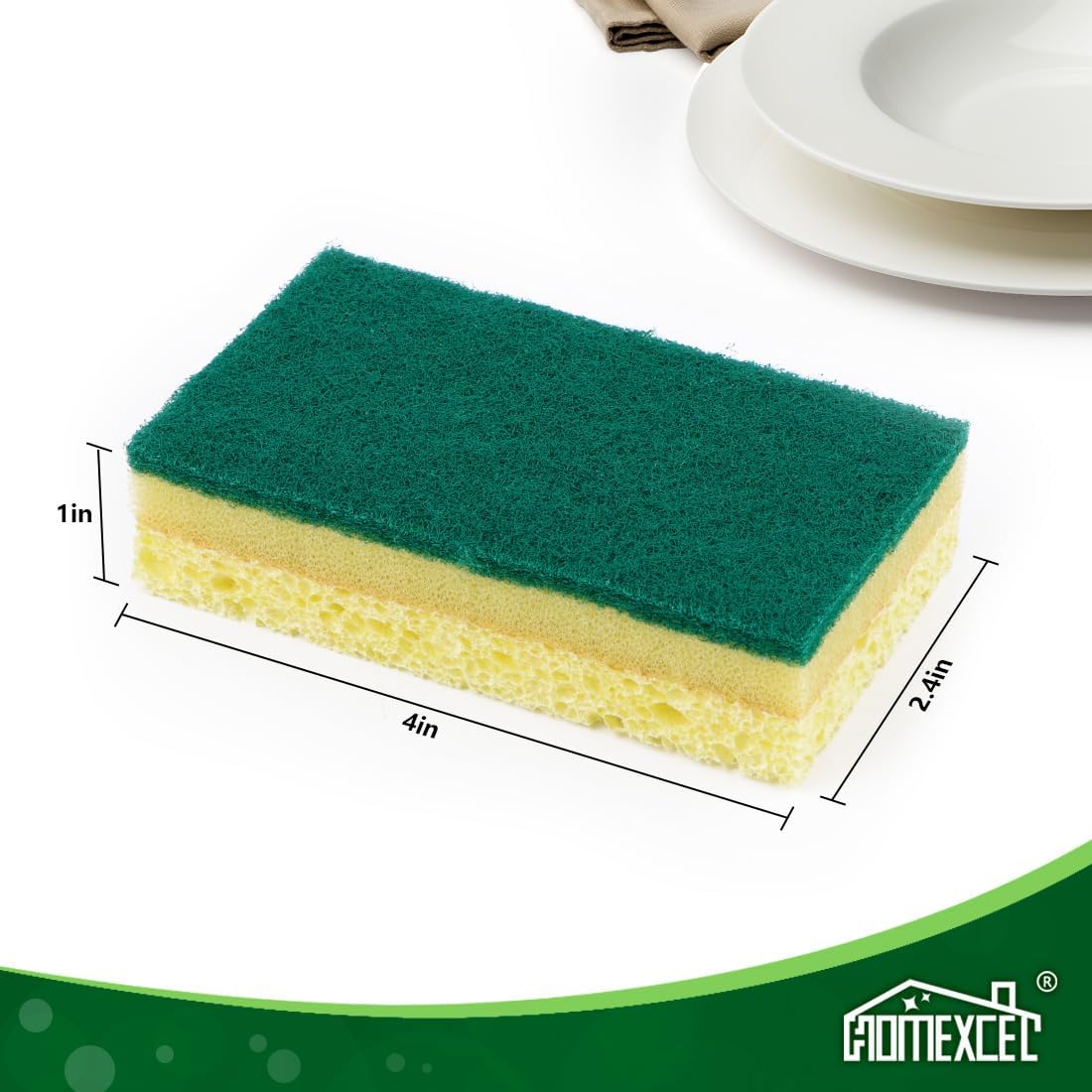 HOMEXCEL Sponges Kitchen 12pcs, Heavy Duty Sponges for Dishes, Scrub Cleaning Sponge for Non-Coated Cookware, Dishes, Pots, Pans, Dual Sided Dish Sponge for Kitchen, Household, Bathroom and More