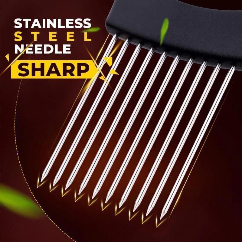 Onion Slice Holder, 2024 New Stainless Steel Holder for Slicing, Chopper Assistant Tool, Cutter for Meat, Onion, Potato, Tomato Kitchen Gadgets (Black, 2 Pack)