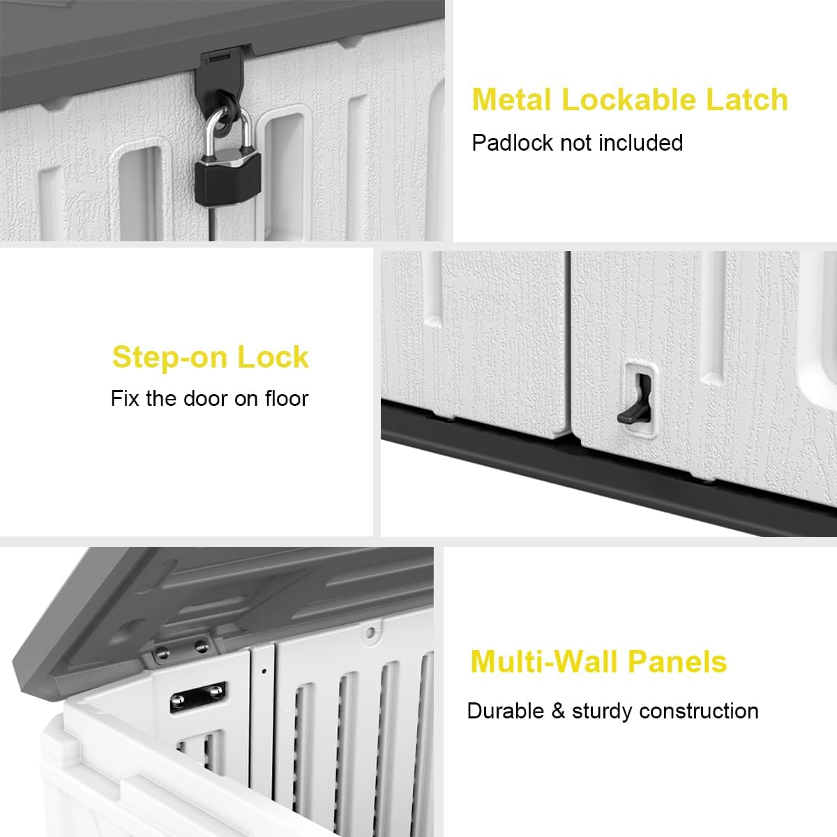 KINYING Outdoor Storage Shed-Horizontal Storage Cabinet Waterproof for Garden, Patios, Backyards, 35 Cu.ft Resin Tool Shed for Garbage Cans, Small Tools, Lawn Mower,Off-White Color