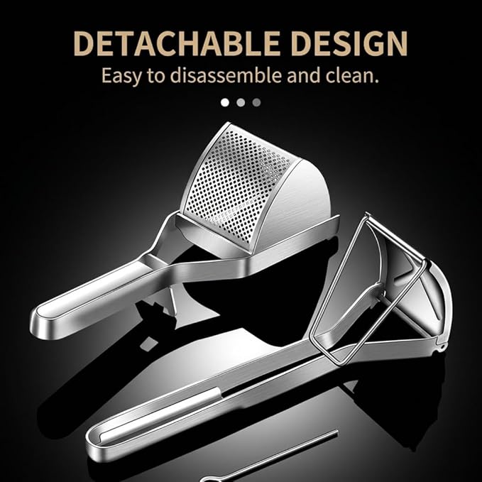 Stainless Steel Potato Ricer with Dough Scraper - Masher for Mashed Potatoes, Gnocchi & Fruit - Dishwasher Safe
