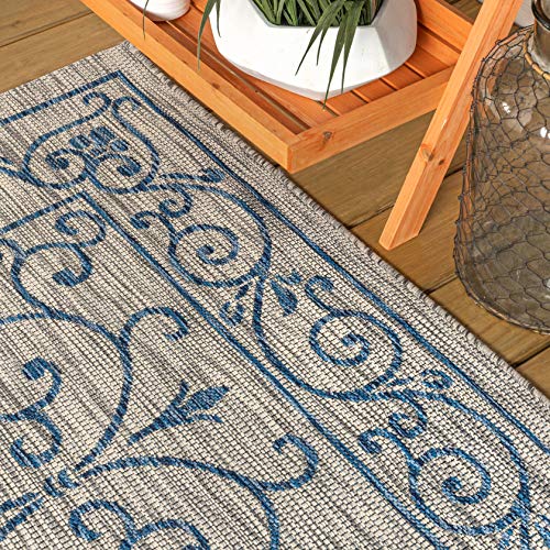 Vintage Filigree Indoor Outdoor Square Area Rug 5X5 Gray