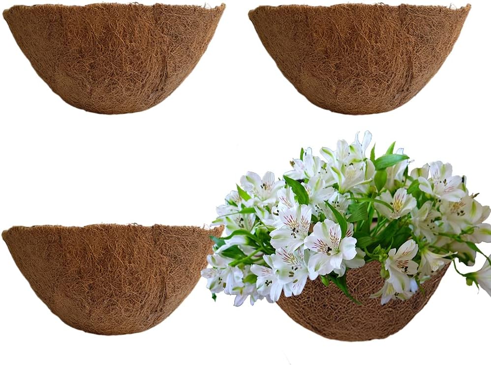 4PCS Coco Liner for Hanging Basket 8 Inch Round 100% Natural Planter Liner Replacement Plant Basket Liners Coco Fiber Liner for Garden Planters Coconut Coir Liner Flower Pot for Hanging Basket