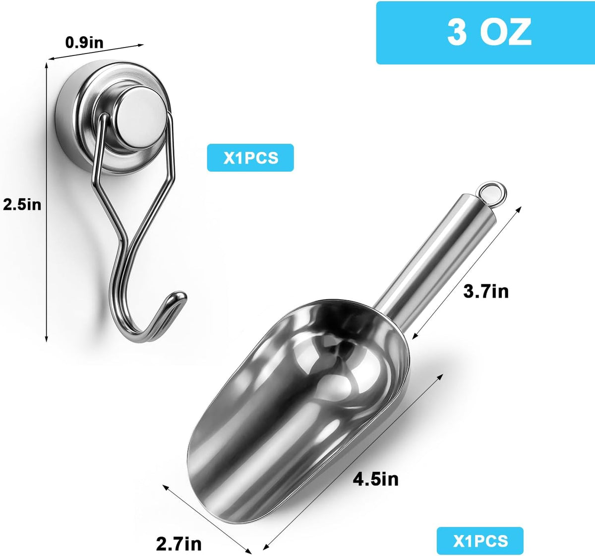 Stainless Steel Ice Scoop for Freezer with Magnetic Hook - Ice Scoop for GE Profile Opal 2.0 Nugget Ice Maker, for Kitchen Bar Party Accessories (3OZ)