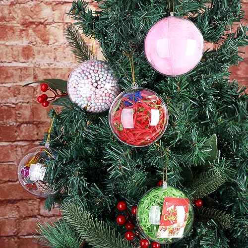 25 Pieces 3.2 Inch Christmas Clear Plastic Fillable Ball Ornaments DIY Craft Transparent Baubles Shatterproof Christmas Tree Hanging Ornaments for Xmas New Year's Birthday Wedding Home Decor (50 Count)