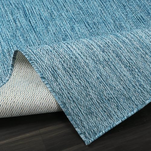 Washable Indoor Outdoor Rug Weather Resistant Carpet Modern Solid for Porch Deck Balcony Backyard Patio Rug 10x14 Aqua Blue