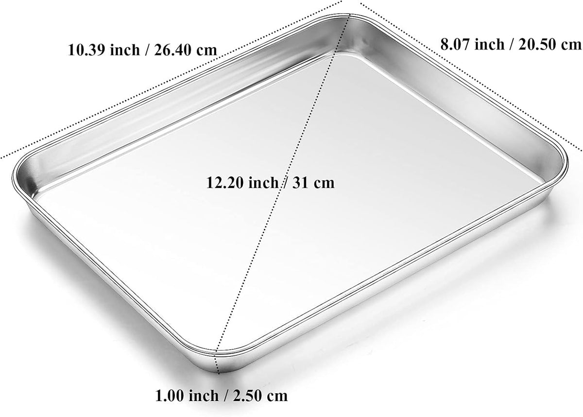 Baking Sheet, Yododo Stainless Steel Baking Pans Tray Cookie Sheet Toaster Oven Tray Pan Cookie Pan, Non Toxic & Healthy, Superior Mirror Finish & Rust Free, Easy Clean & Dishwasher Safe - 10.4 inch
