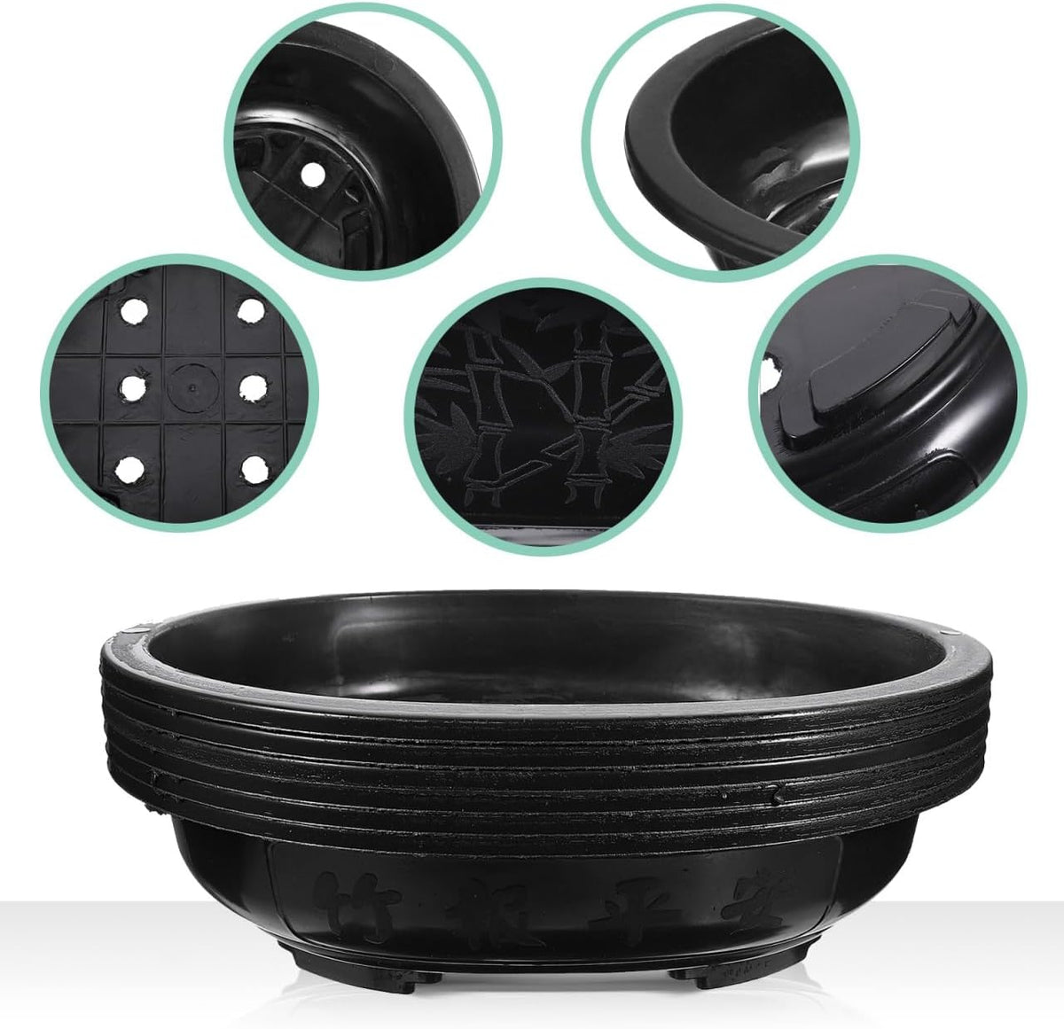 ERINGOGO 6 PCS Bonsai Training Pots, 15'' Oval Bonsai Planter Pot with Drainage Hole, Plastic Large Deep Flower Pot Plants Growing Pots for Nursery, Garden, Balcony