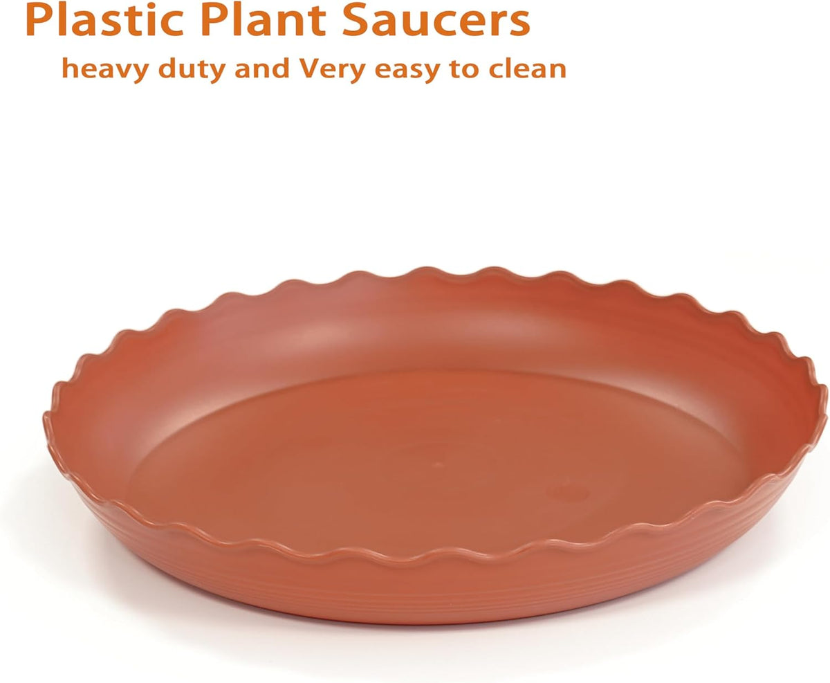 6 Pack Plant Saucer 10 inch, Heavy Duty Plastic Plant Saucers, Durable Plant Tray for Pots, Flower Saucers for Indoors, Plant Pot Saucers, Trays for Planter (Terracotta)