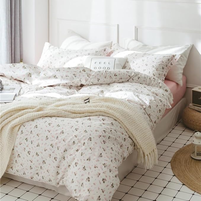 Pink Floral Comforter Set King Size Vintage Boho Floral Bedding Comforter Garden Style Aesthetic Flowers Comforter Set Fluffy Soft Cottagecore Bedding Farmhouse Botanical Comforter with 2 Pillowcases