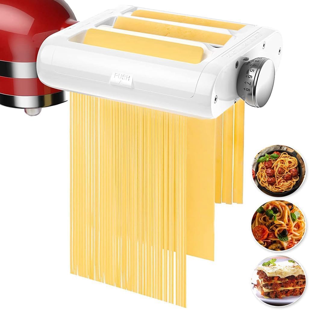 Pasta Maker Accessories Mixers 3 in 1 Set for KitchenAid Stand Mixer Attachments Include Pasta Roller, Spaghetti,Fettuccine Cutter, 8 Adjustable Thickness Settings，Pasta Maker Attachment