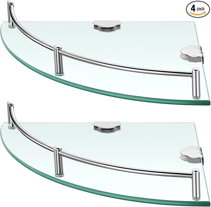 Crowye 4 Pcs Corner Shower Shelf 2-tier Glass Corner Shelf Stainless Steel Wall Mounted Bathroom Organizer for Storing Shower Gel Shampoo Brush, 9.25 Inches (Silver)