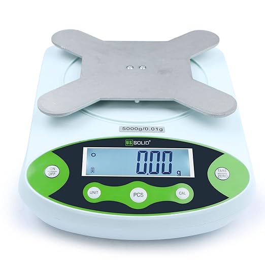 U.S. Solid Digital Analytical Balance 5kg x 0.01g, High Precision Lab Scale, 10 Weighing Units, AC 100V-240V & DC 9V, Piece Counting