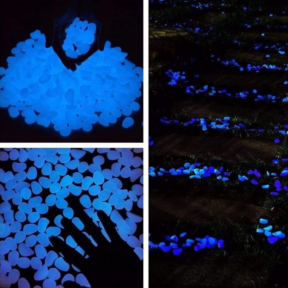 Oubest Glow in The Dark Rocks Glow Pebbles Outdoor Bulk Blue Decorations Stones for Garden Fish Tank Aquarium Walkway Plant Pots (500, Blue)