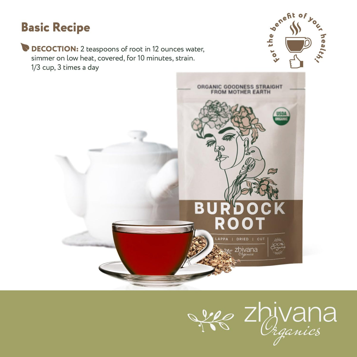 Premium Burdock Root Organic (16 oz.) - Greater Burdock Root Tea Loose - Raíz De Bardana Organica 우엉차